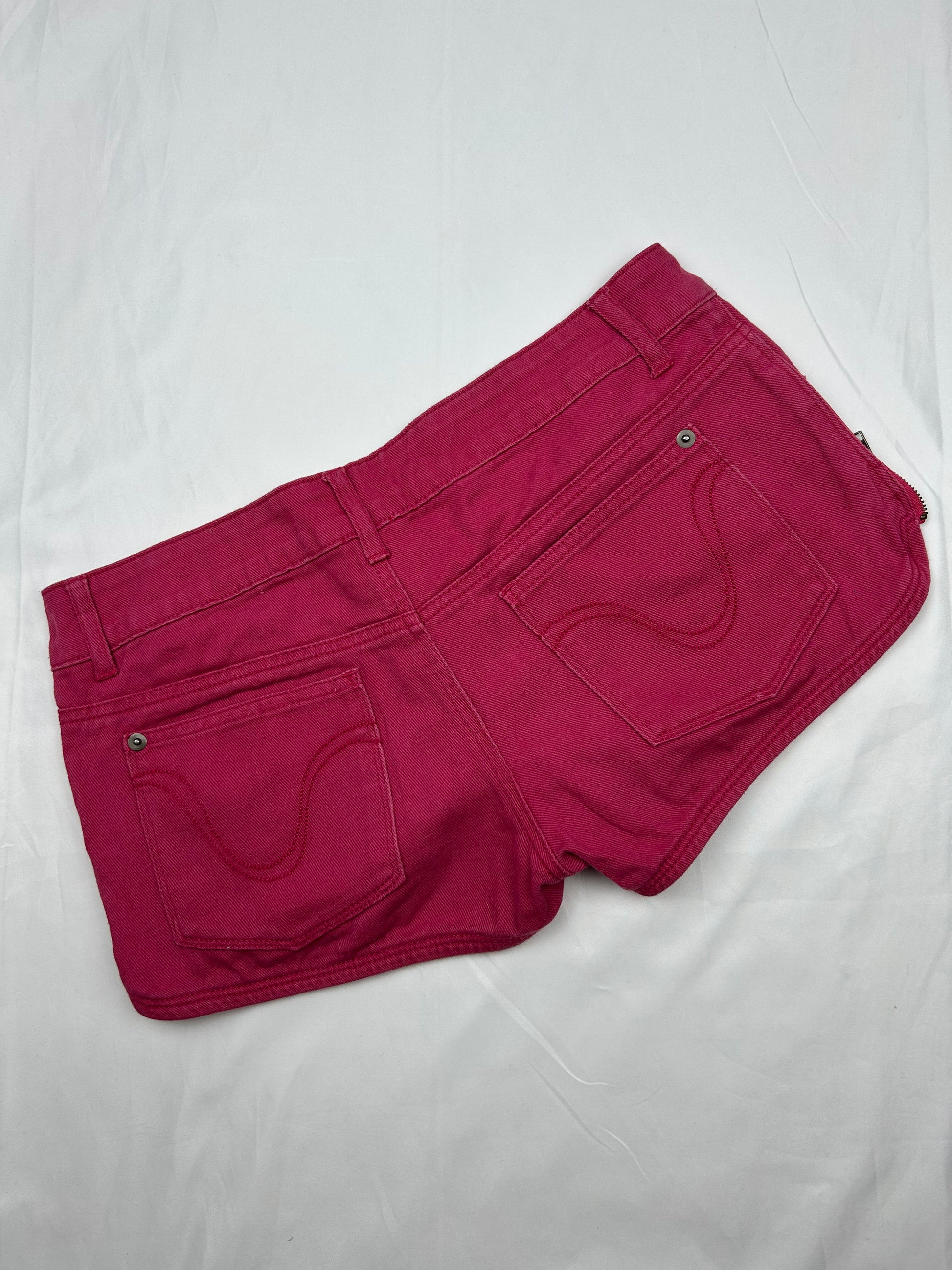 Red denim low rise mini short (S)