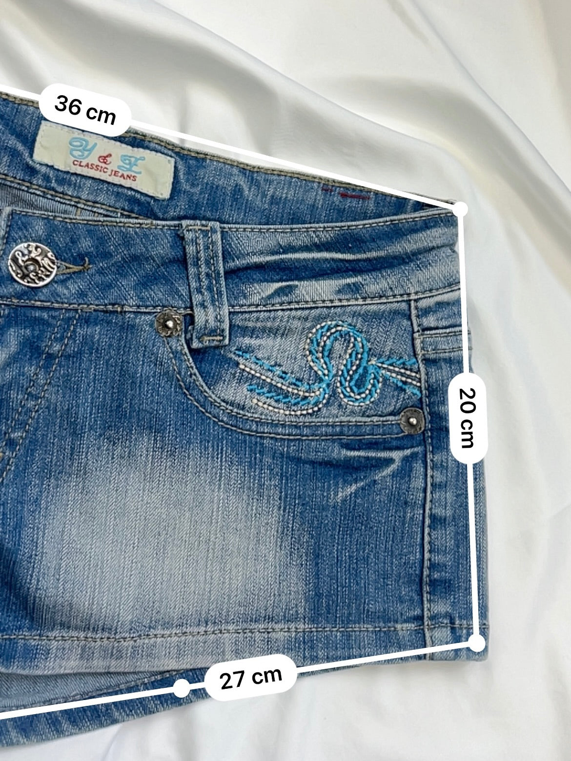 Blue denim low rise mini short (S)