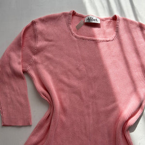 Baby pink ribbed square neck knitted jumper (XL)