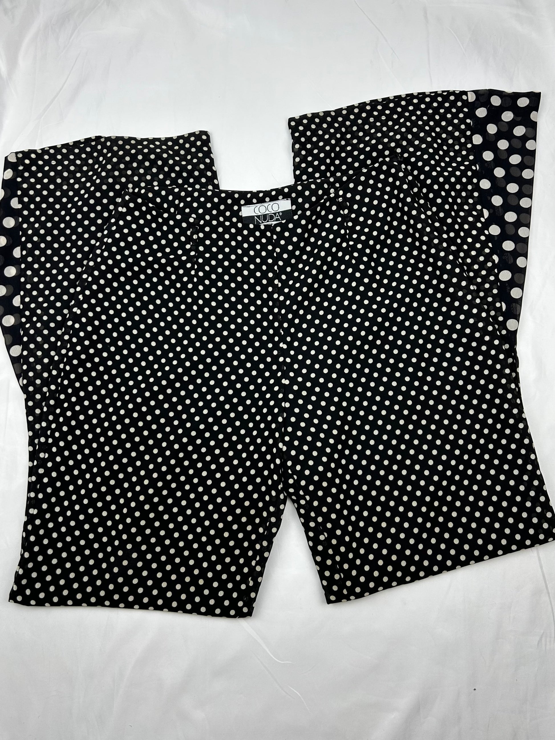 Black mid rise polka dots mesh lined flare pants (S)