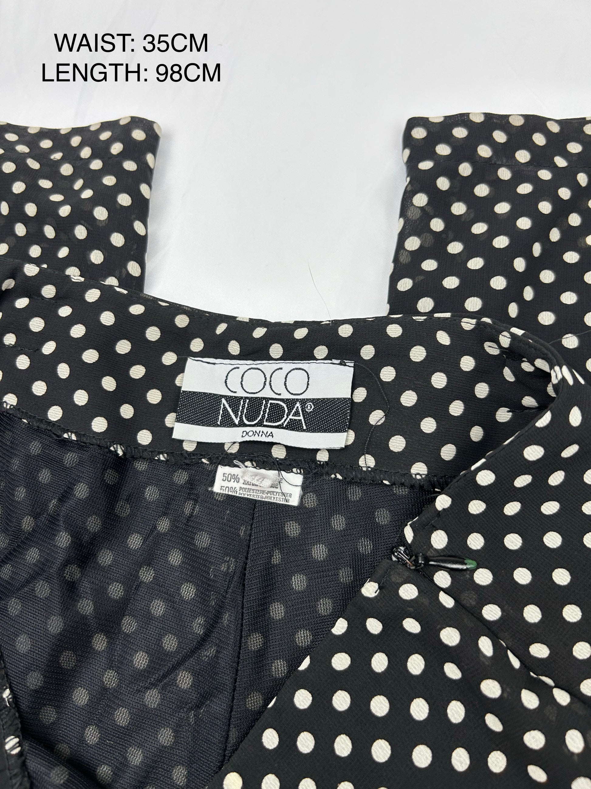 Black mid rise polka dots mesh lined flare pants (S)