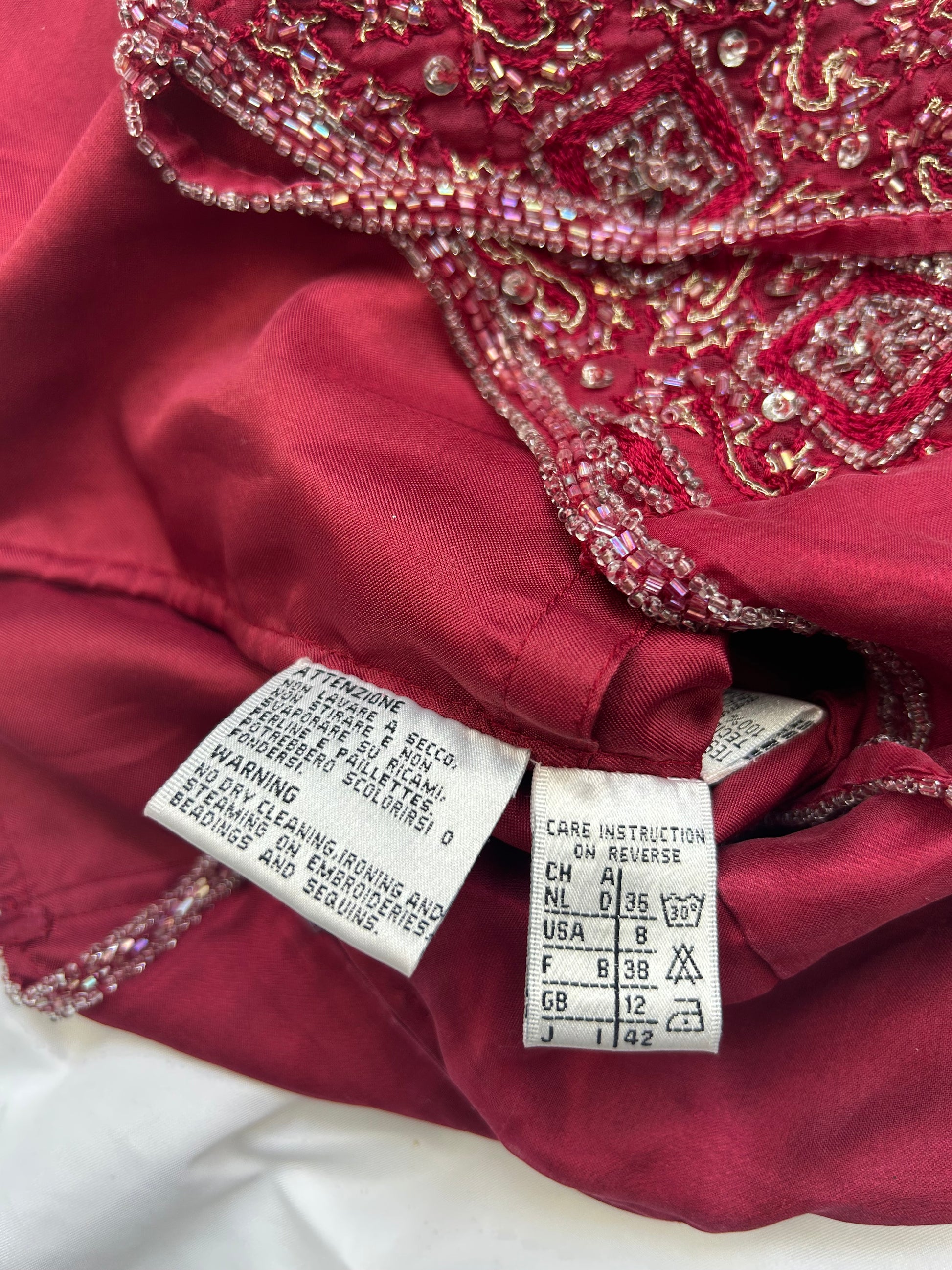 Red embroidered pearls cami top (S/M)