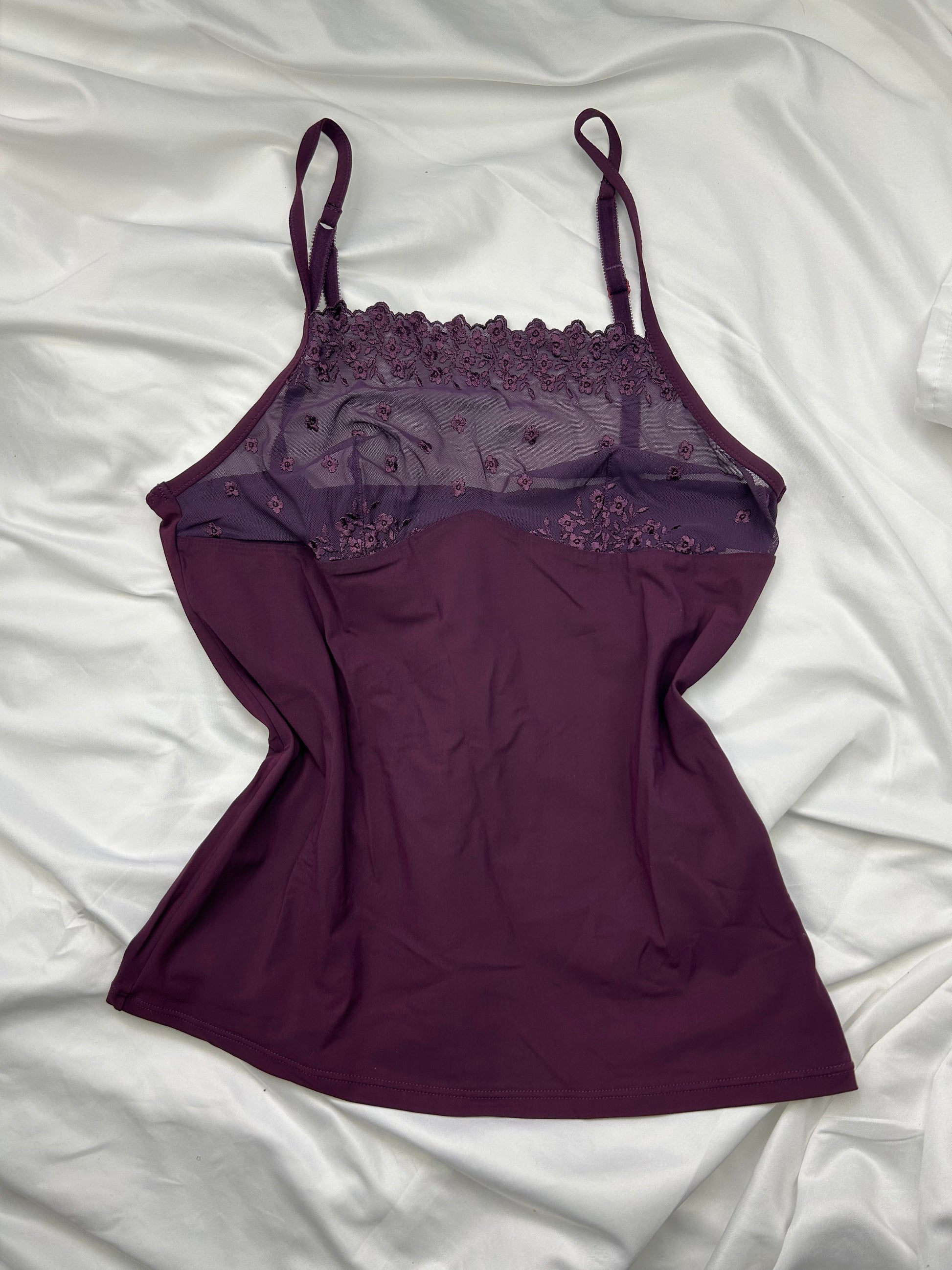 Purple lycra & mesh babydoll cami top (M/L)