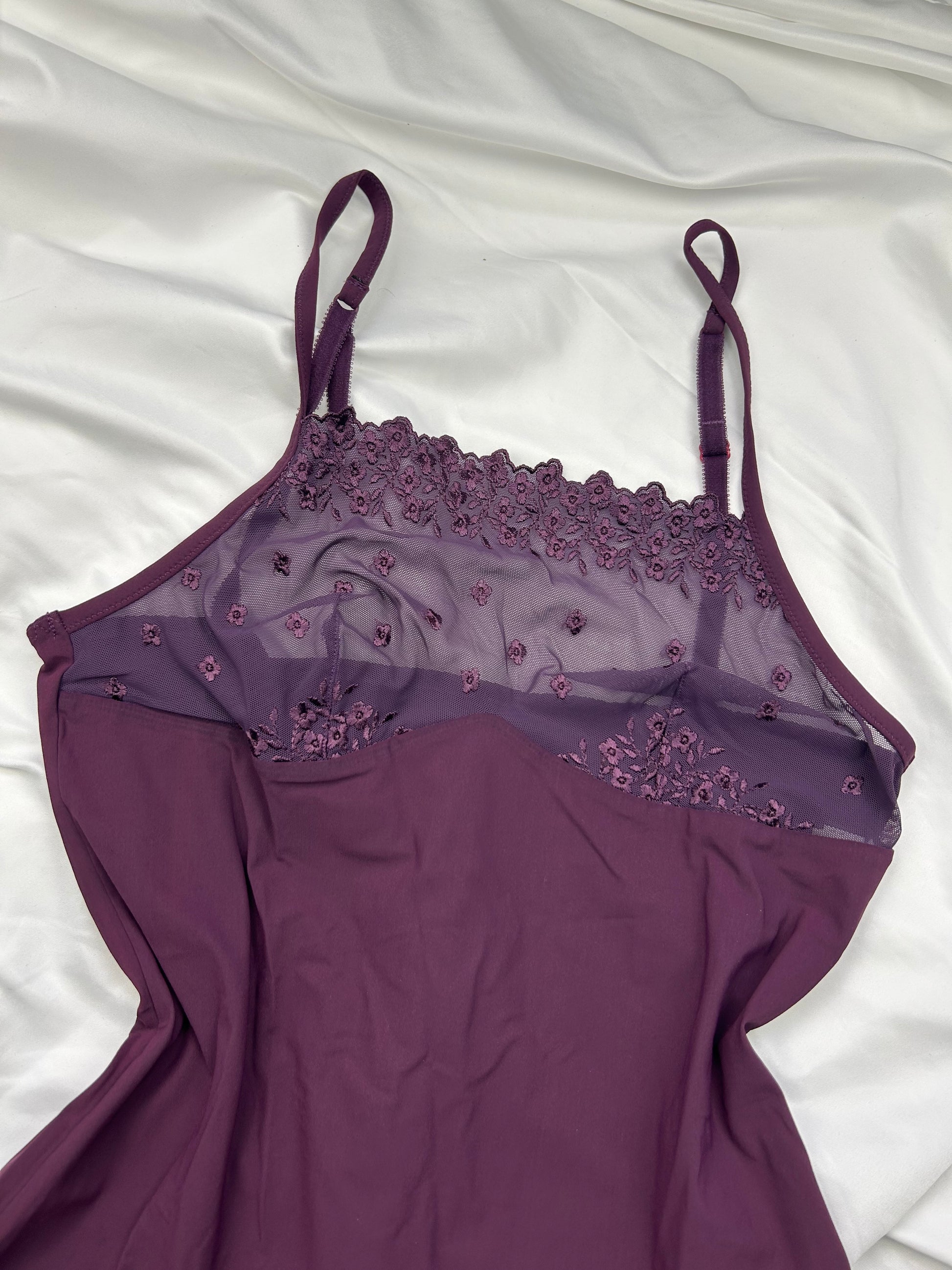 Purple lycra & mesh babydoll cami top (M/L)