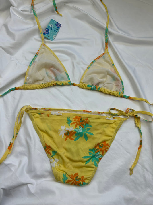 Yellow floral low rise brand new bikini set (M)