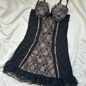 Black mesh corset babydoll mini dress (S)