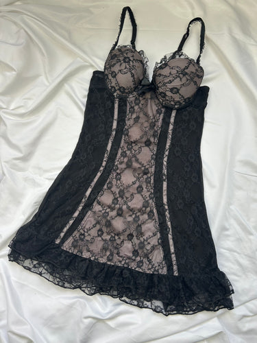 Black mesh corset babydoll mini dress (S)