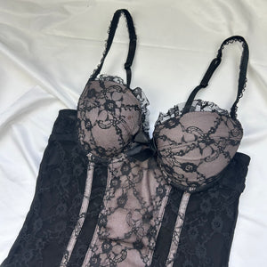 Black mesh corset babydoll mini dress (S)