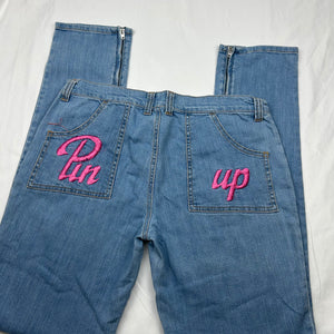 Blue denim low rise straight legs pants (S)