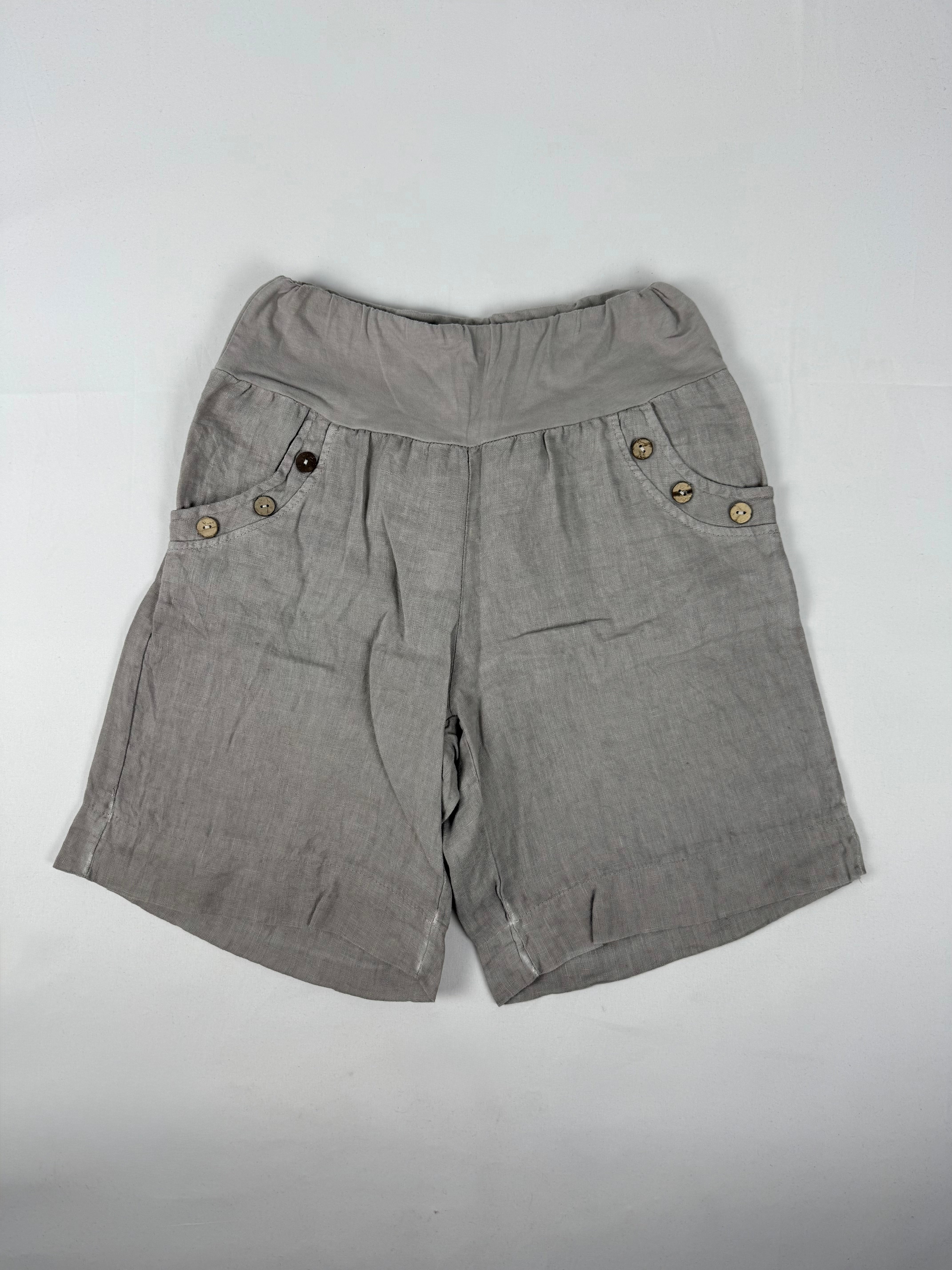Khaki 100% linen low rise baggy short (S/M)