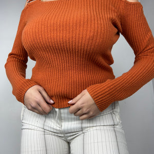 Orange ribbed buckle jumper (S/M)