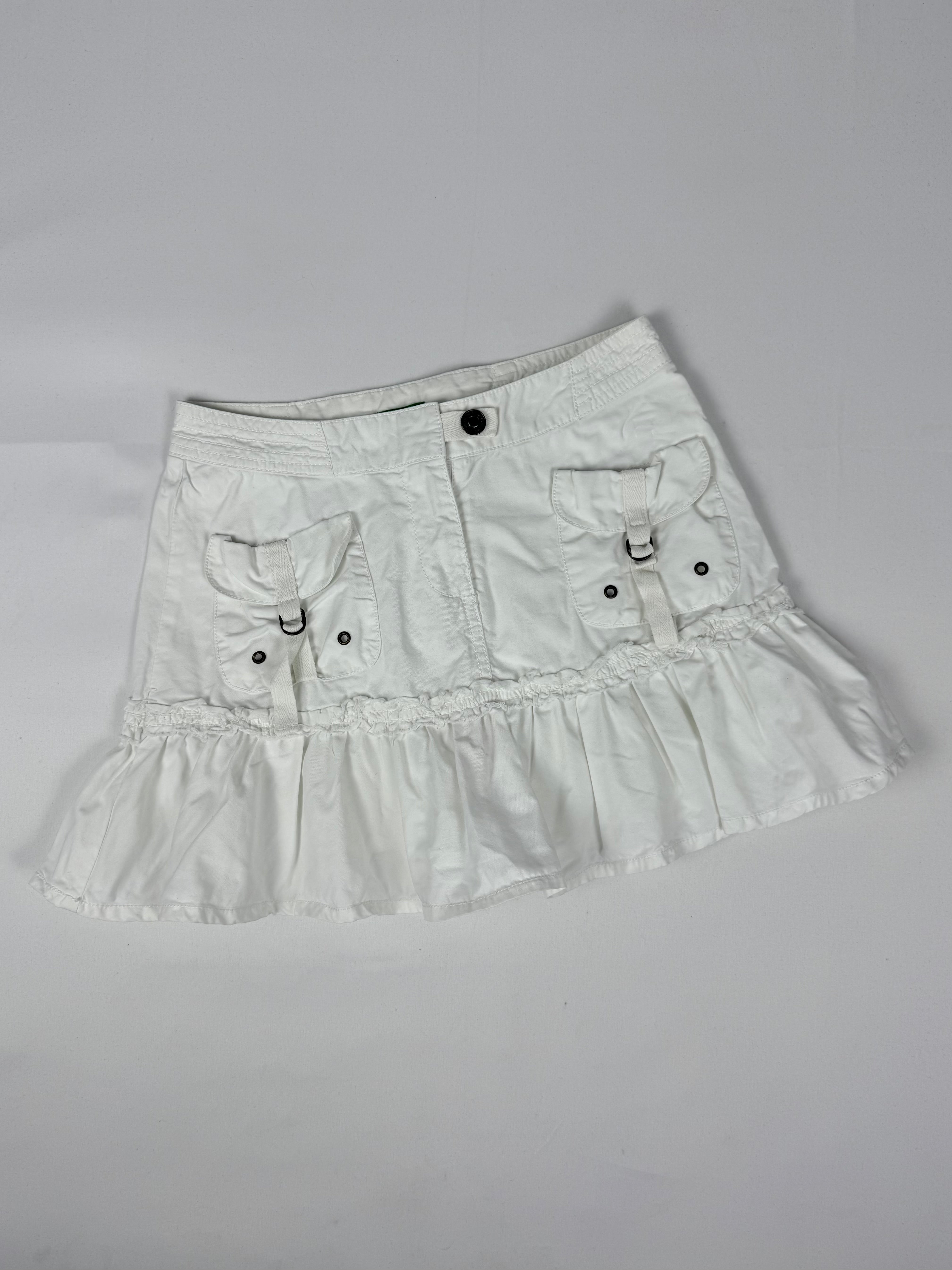 White denim low rise pleated mini skirt (XS)