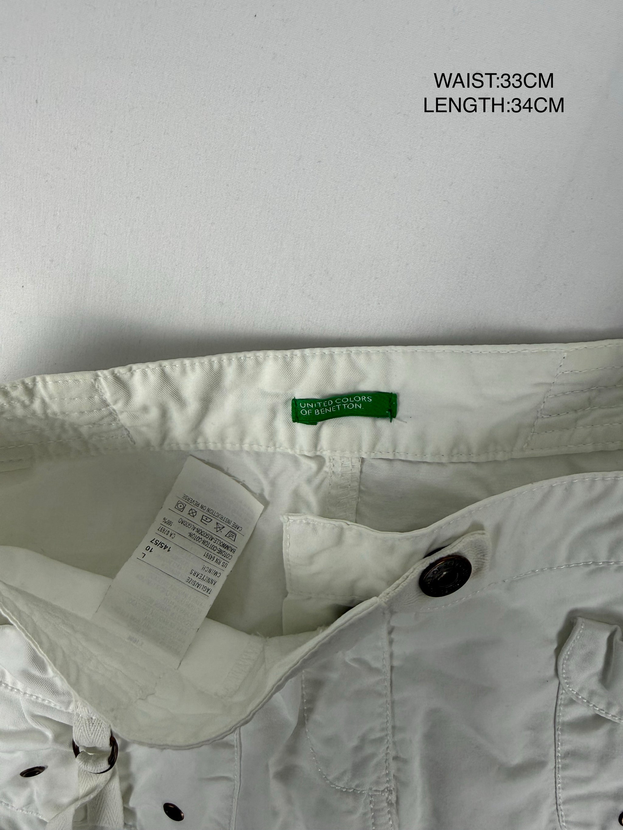 White denim low rise pleated mini skirt (XS)