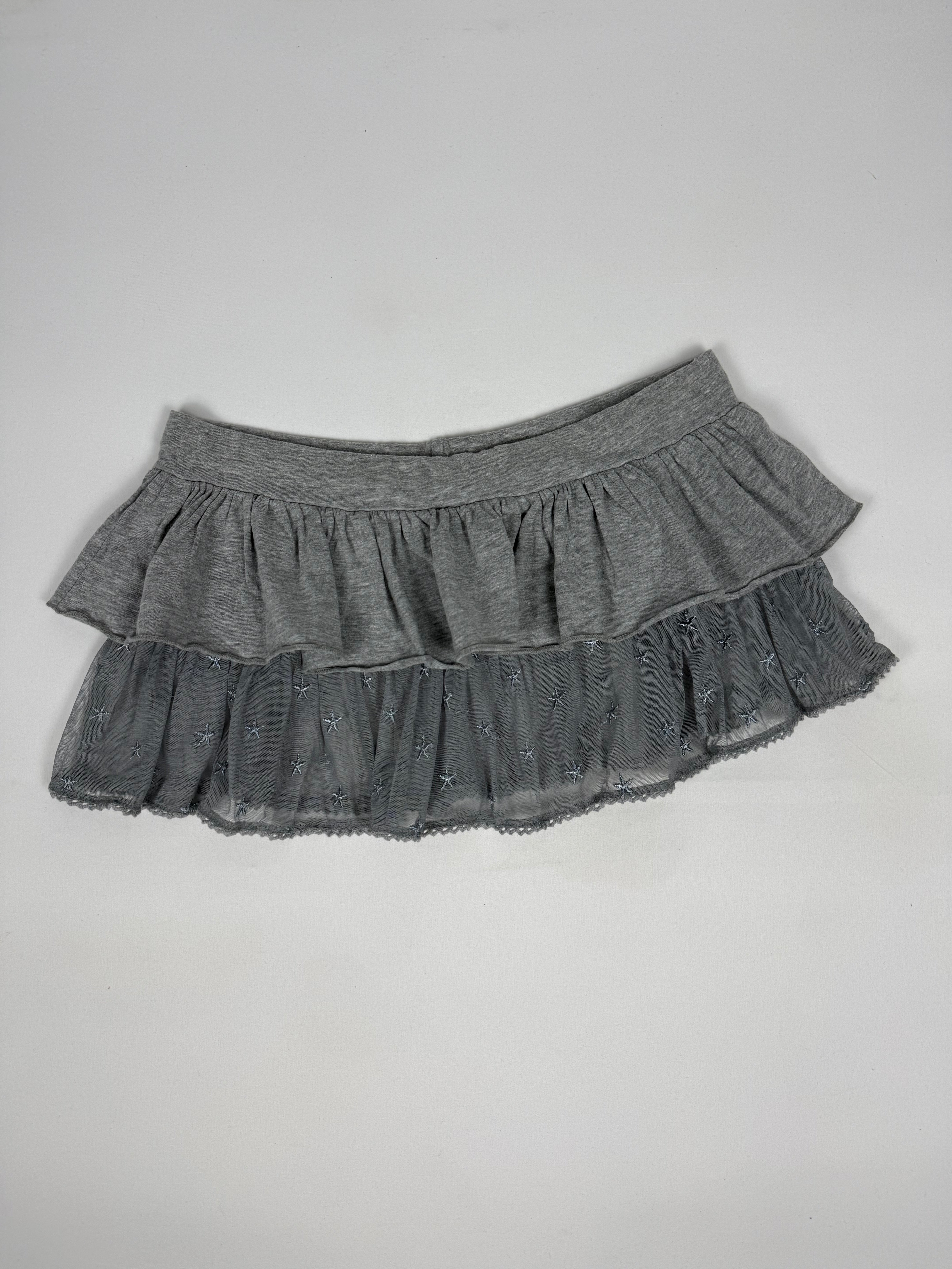 Grey pleated low rise mini skirt (S)