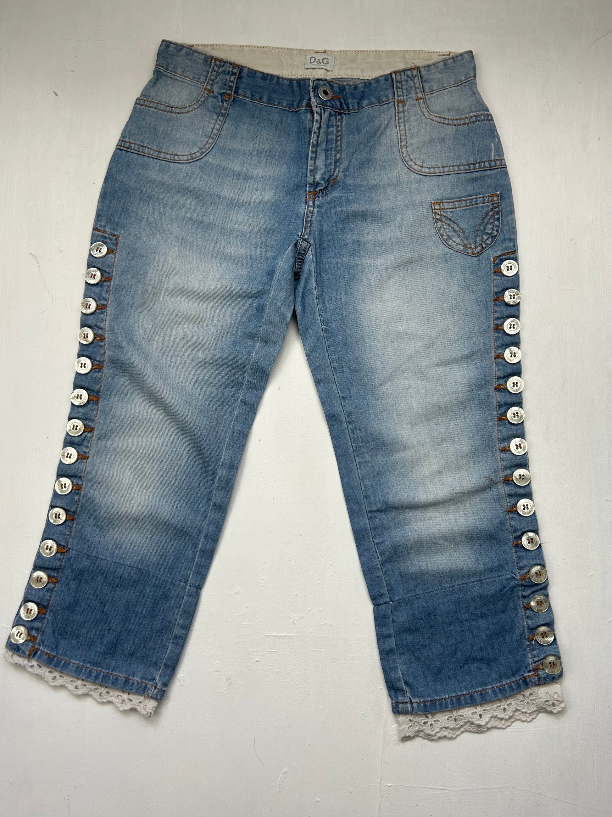 Blue denim low rise capri pants (S)