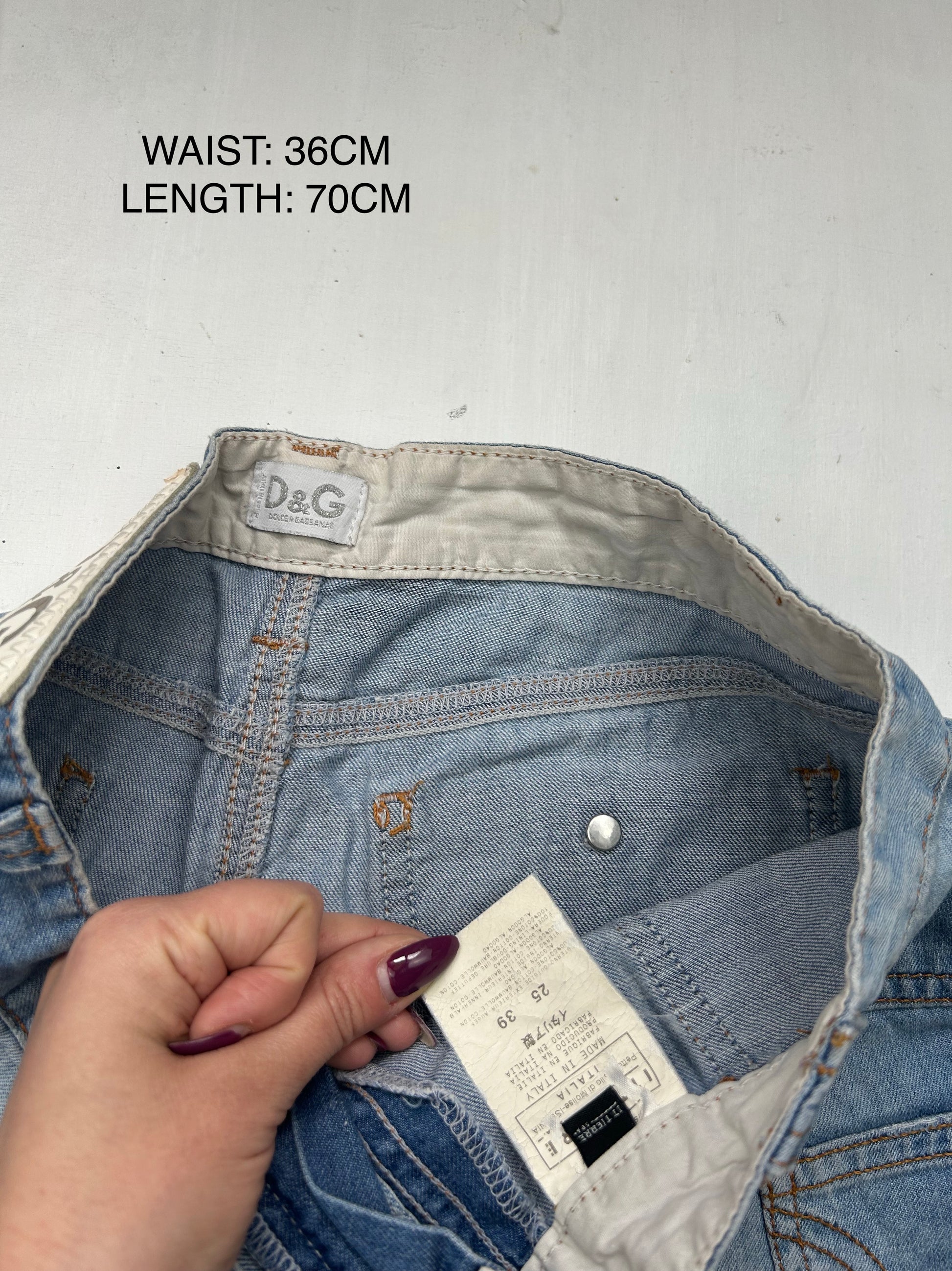 Blue denim low rise capri pants (S)