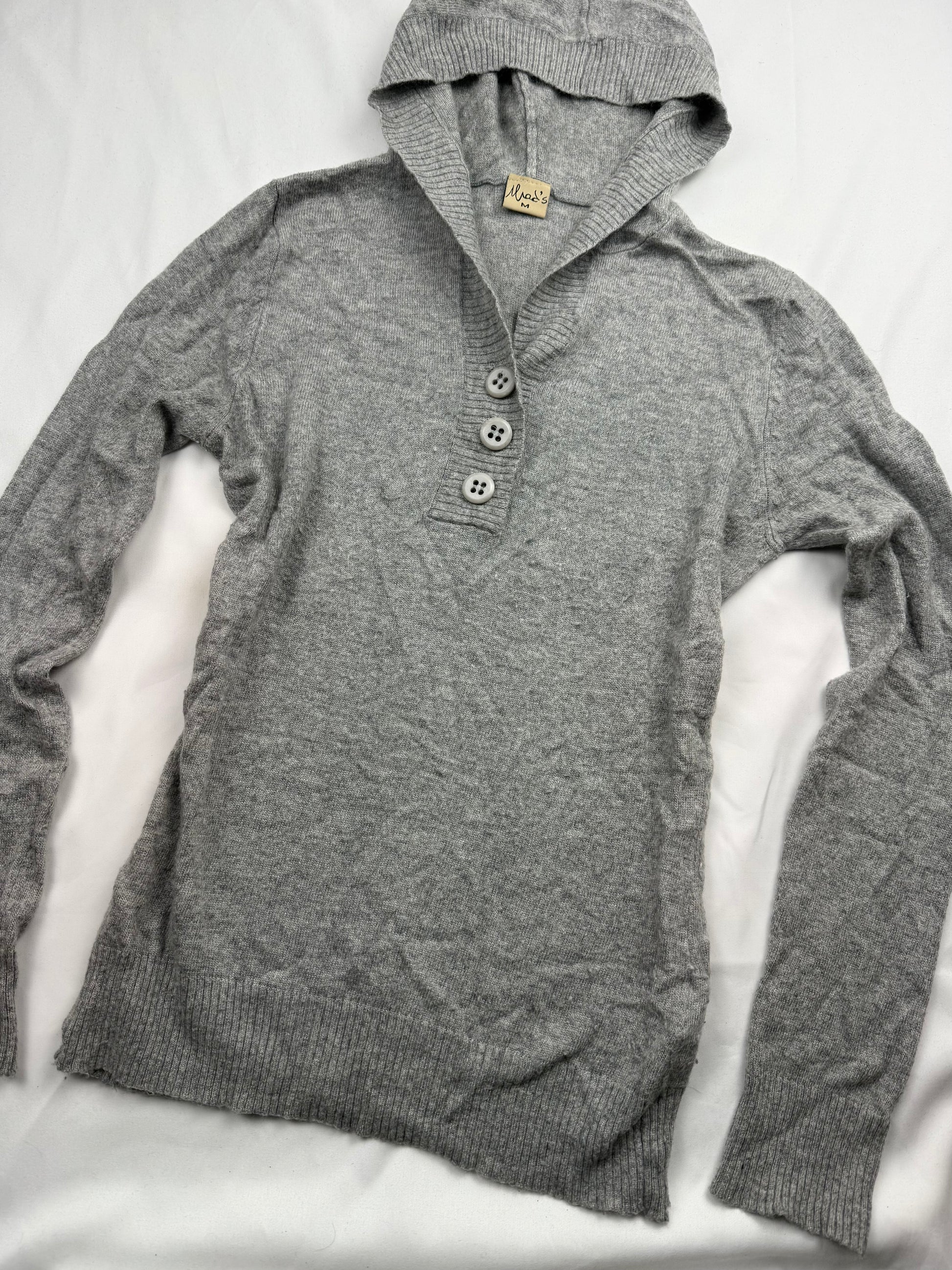 Grey real silk & cashmere tight fit hooded jumper (S/M)