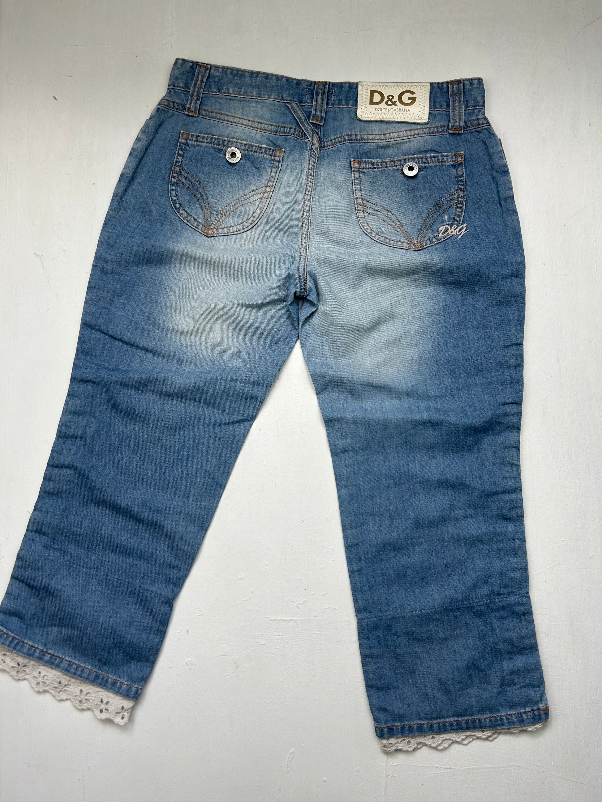 Blue denim low rise capri pants (S)