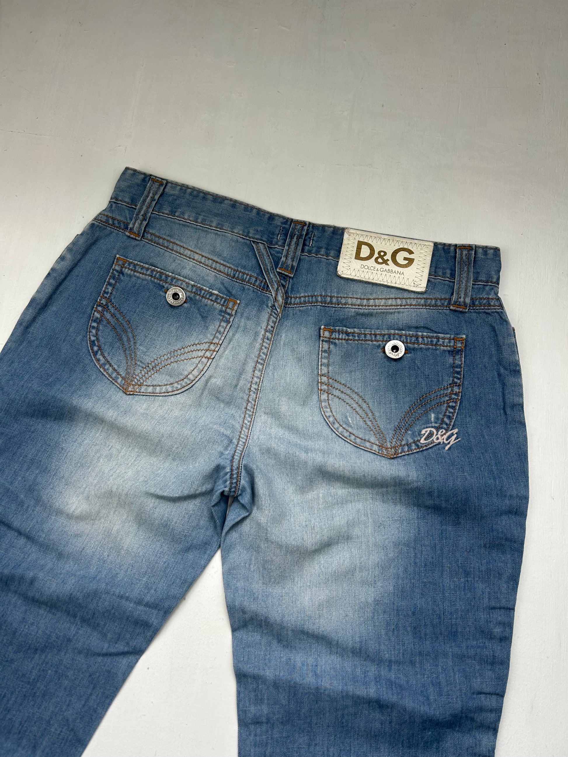 Blue denim low rise capri pants (S)