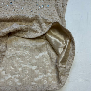Beige lace rhinestones tank top (S)
