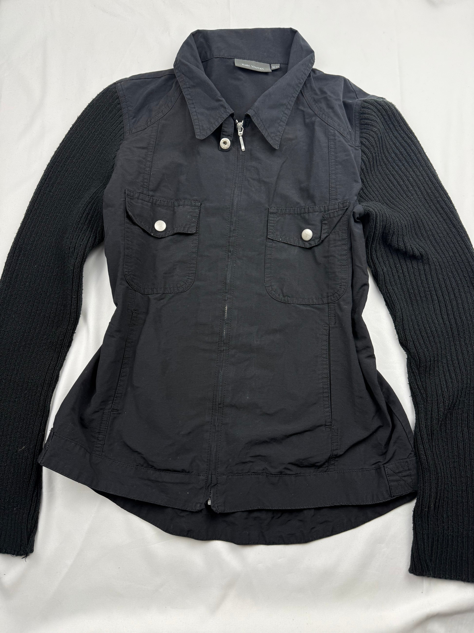 Black tight fit bi fabric biker jacket (L)