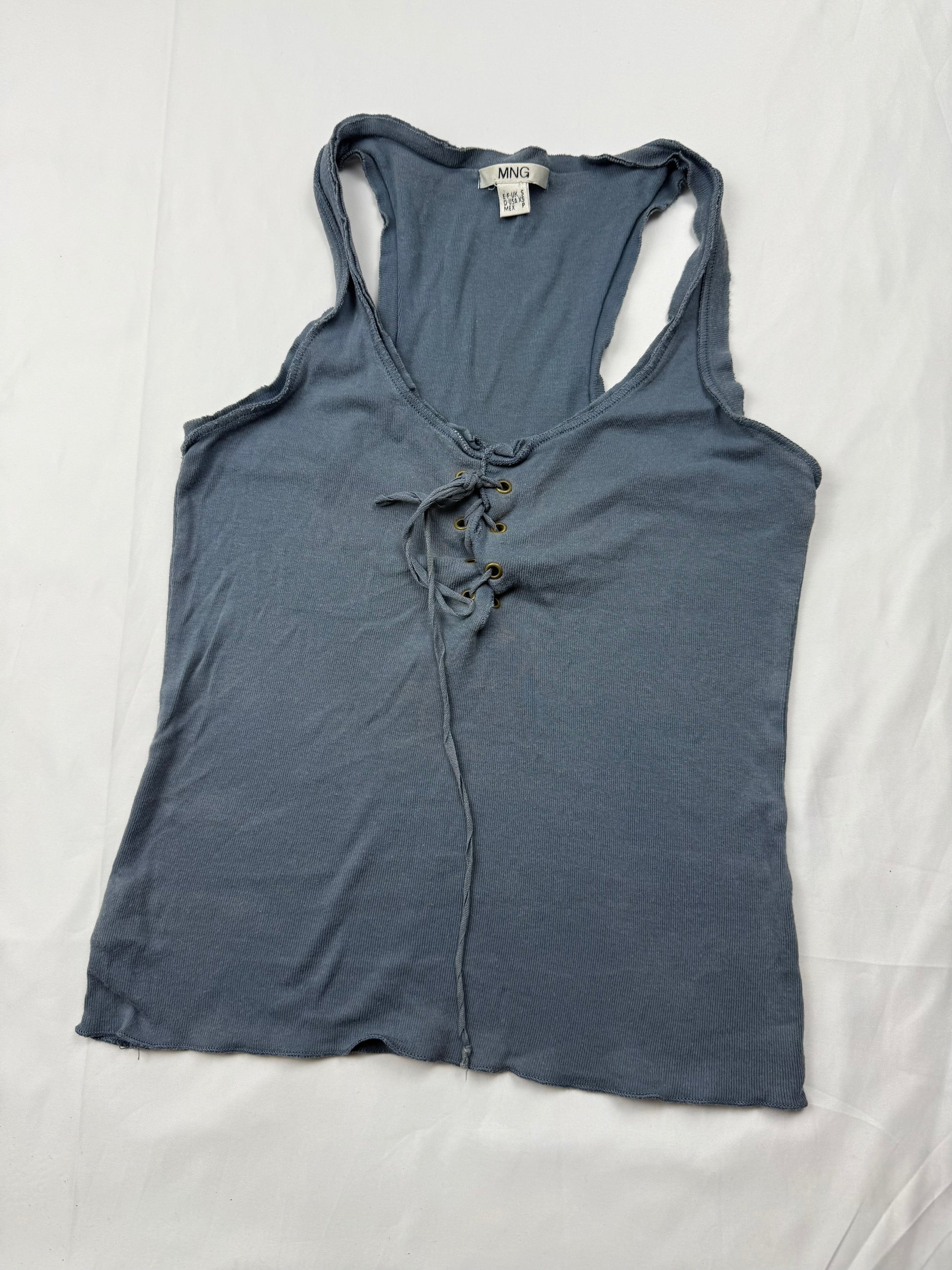 Navy lace up tank top (M)