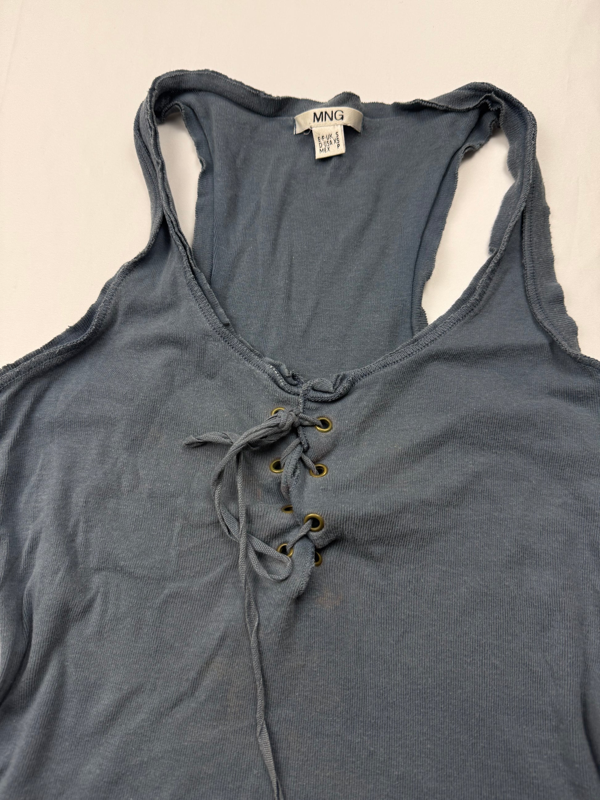 Navy lace up tank top (M)