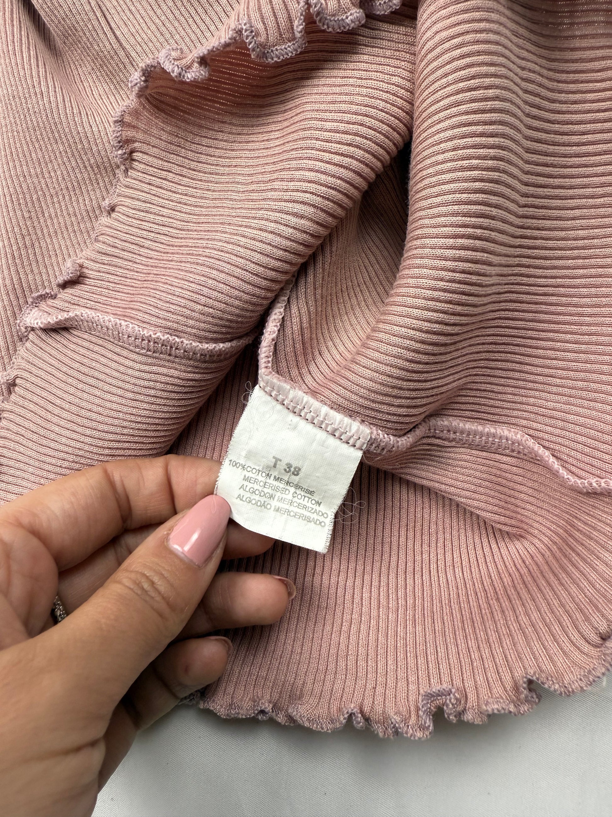 Pink lace ribbed top (S/M)