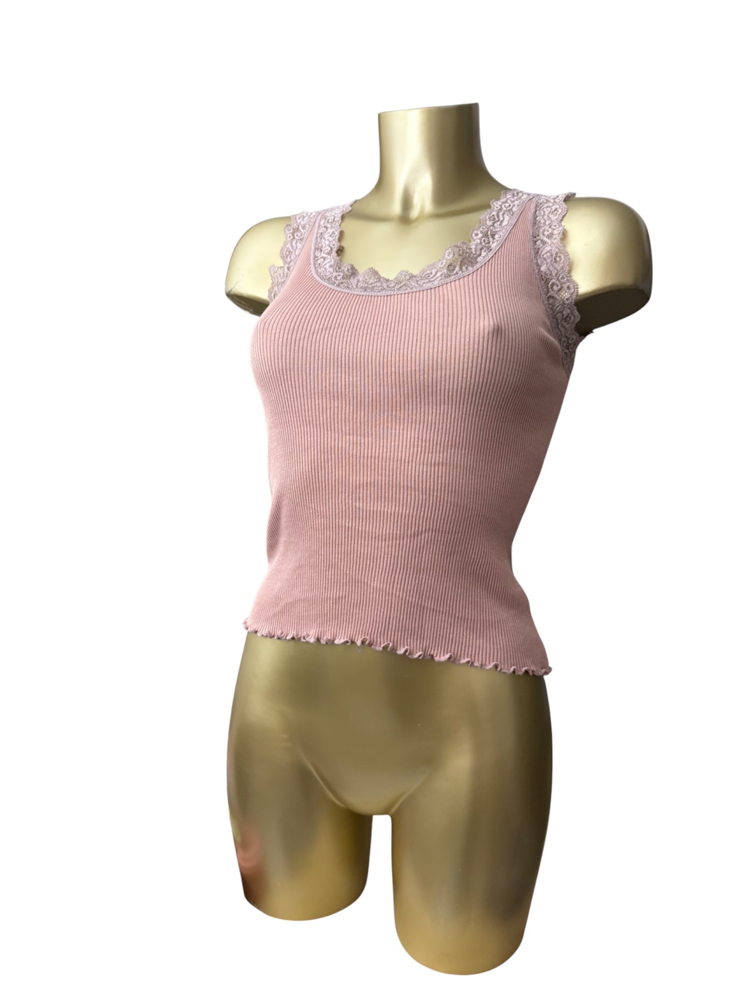 Pink lace ribbed top (S/M)
