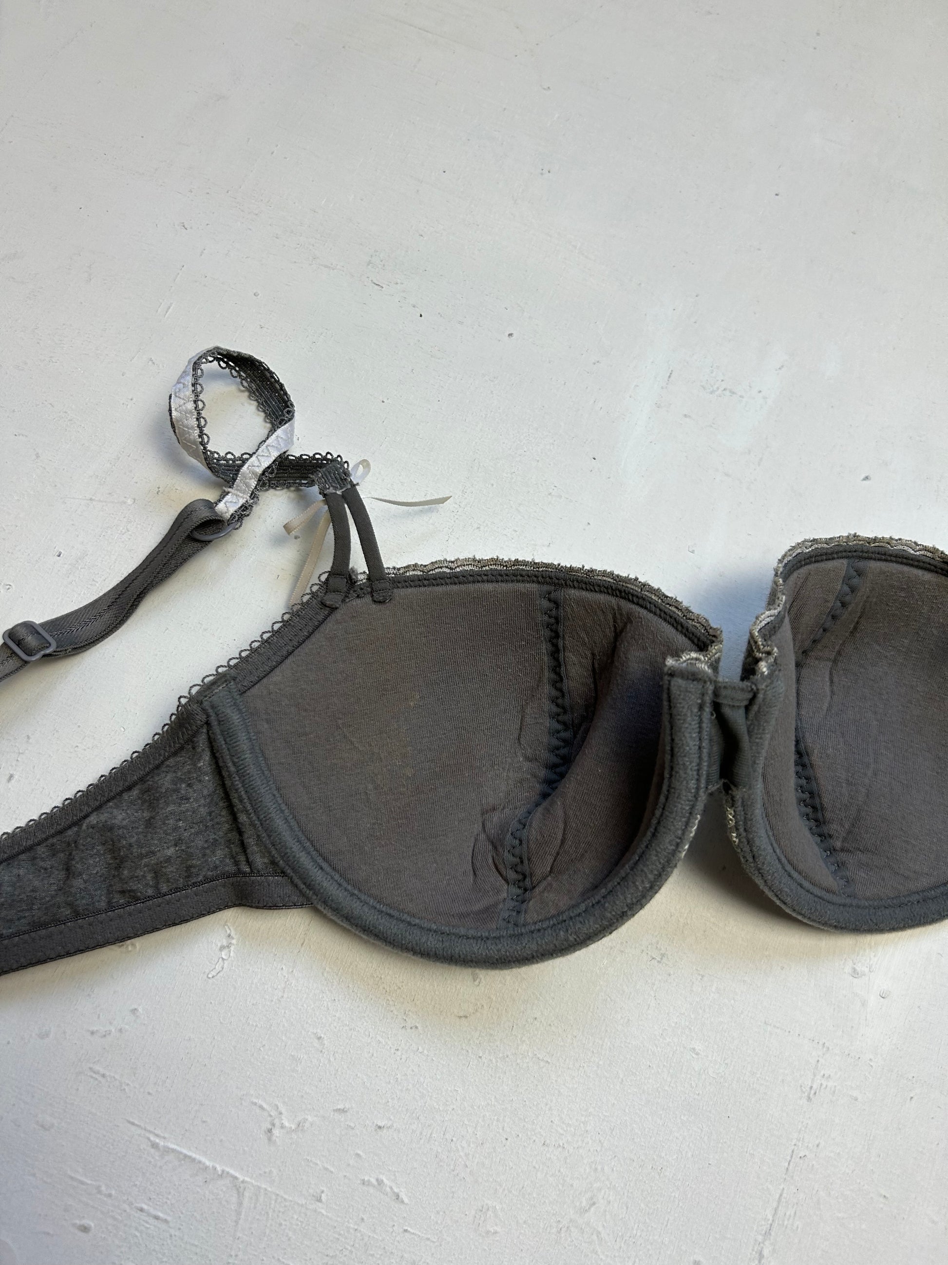 Grey lace coquette balcony vintage bra