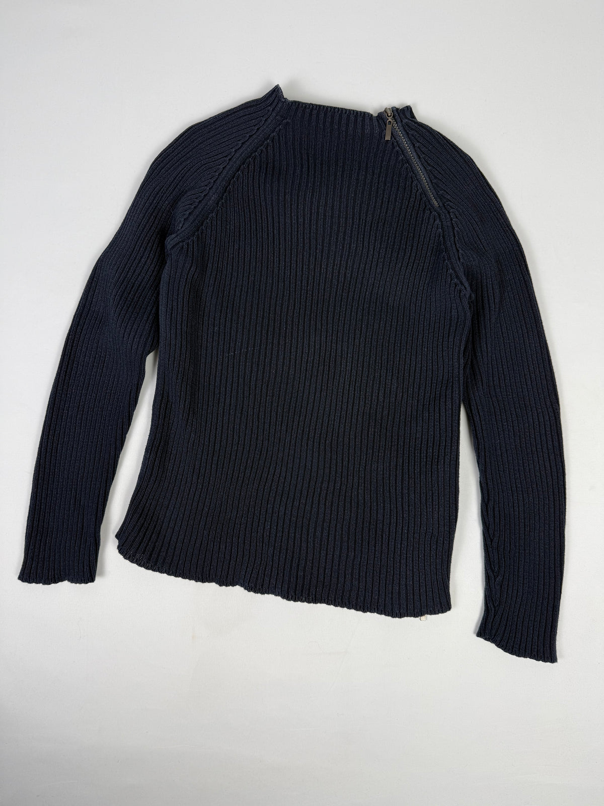 Navy ribbed zip up jumper (L)