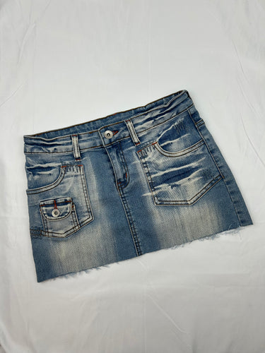 Blue denim 100% cotton low rise mini skirt (XS)