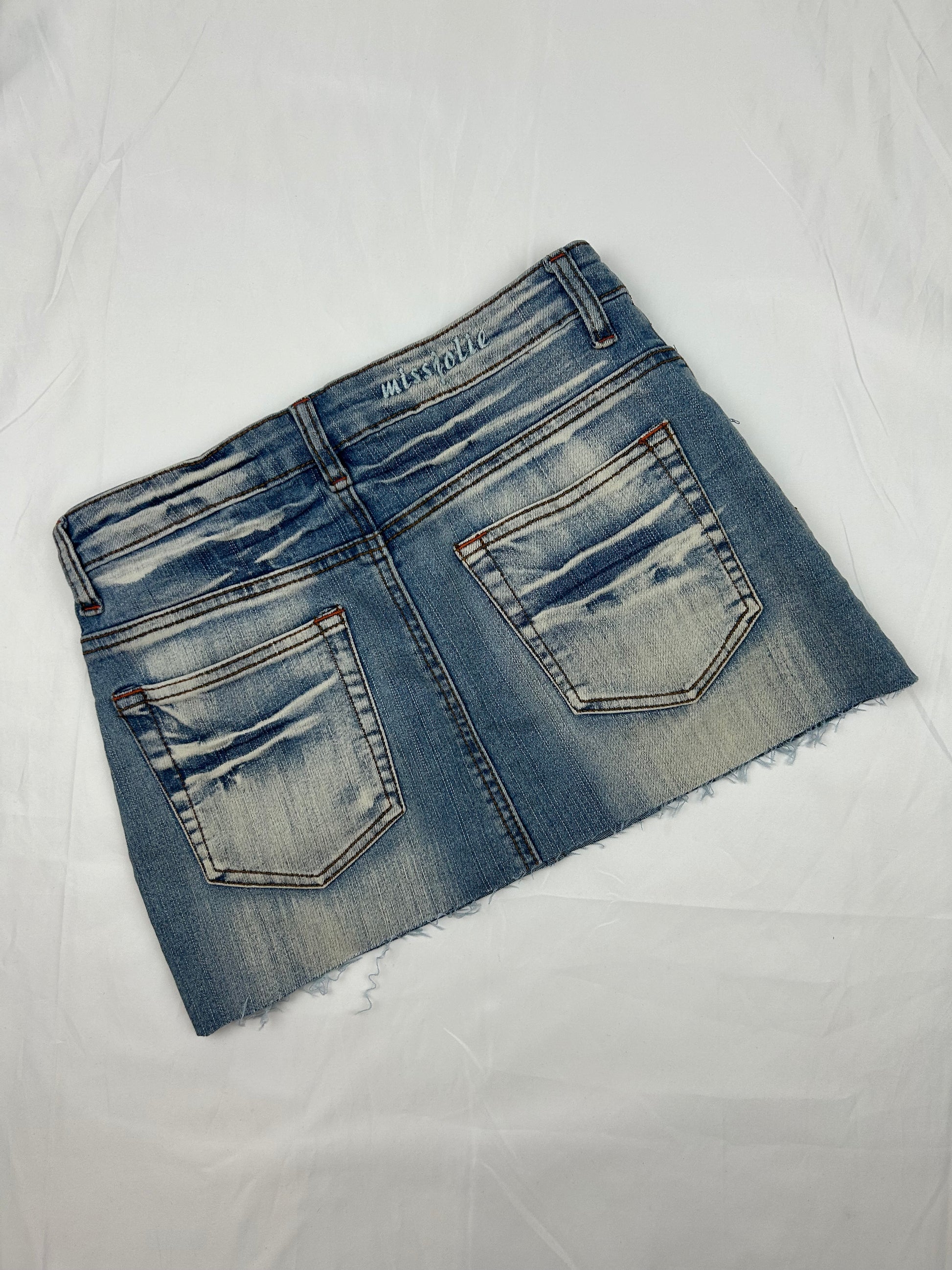 Blue denim 100% cotton low rise mini skirt (XS)