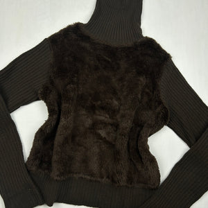 Brown faux fur turtleneck jumper (S/M)