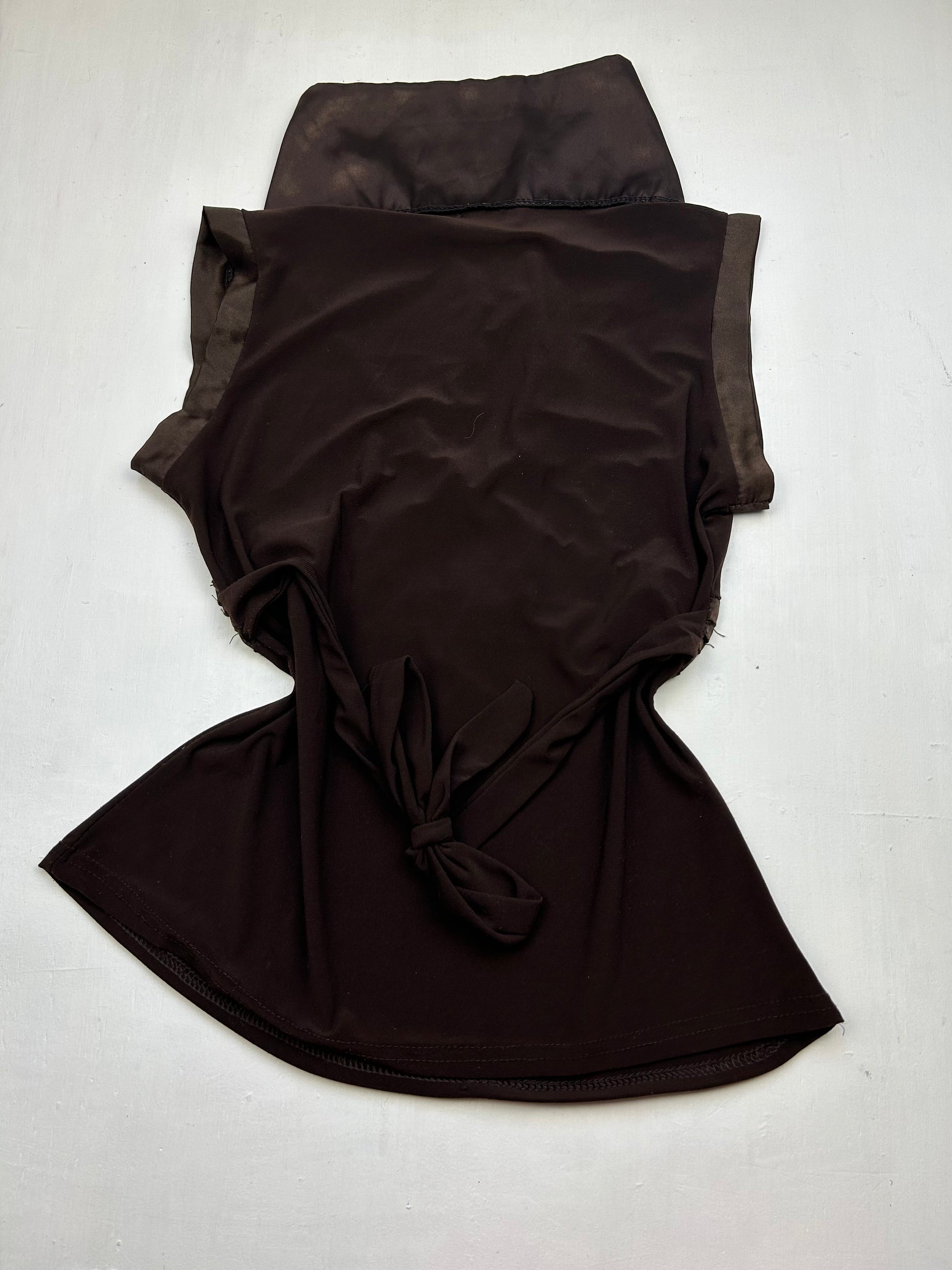 Brown satin office siren tank top (S)