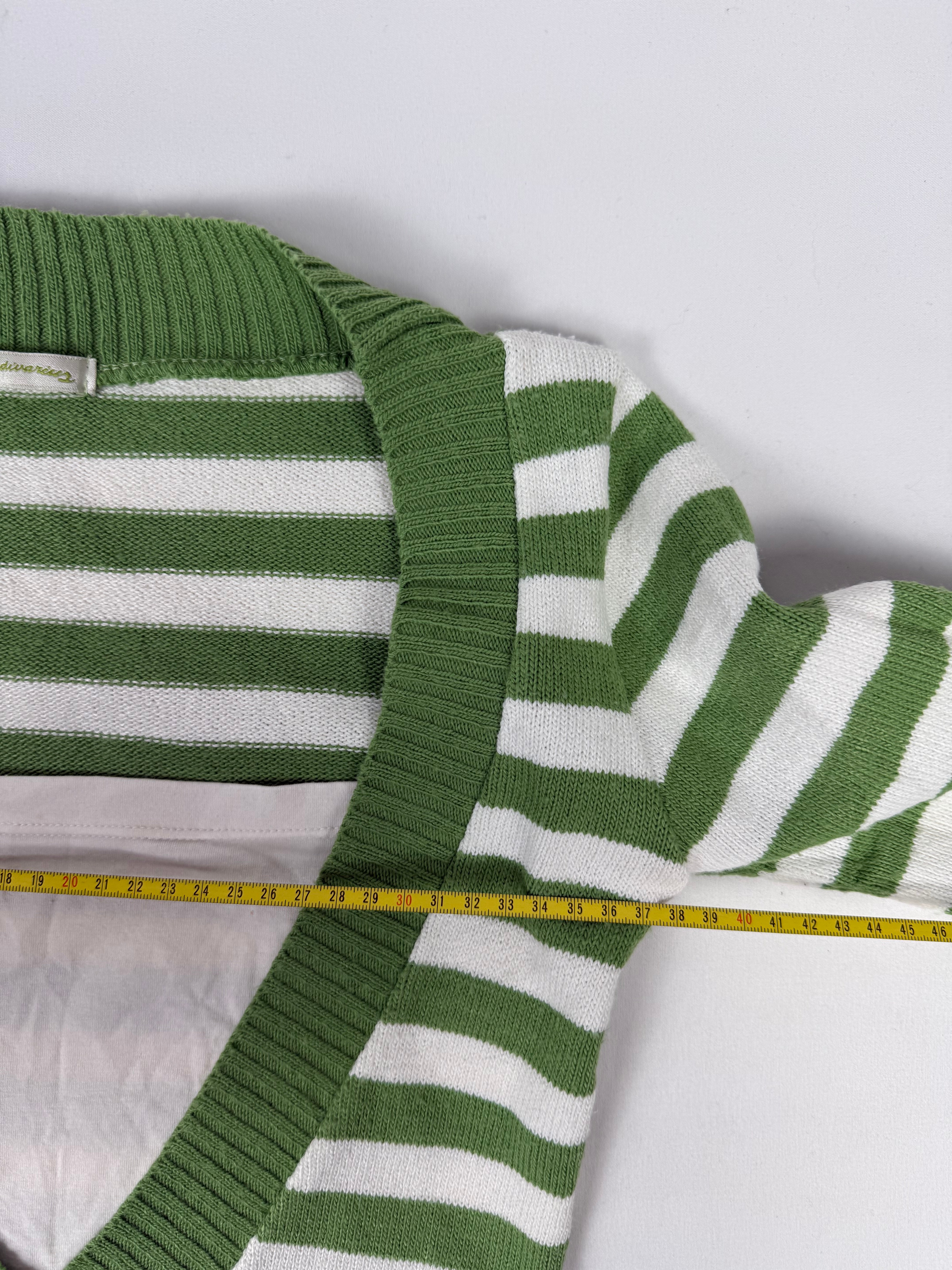Green striped V neck layer jumper (S)