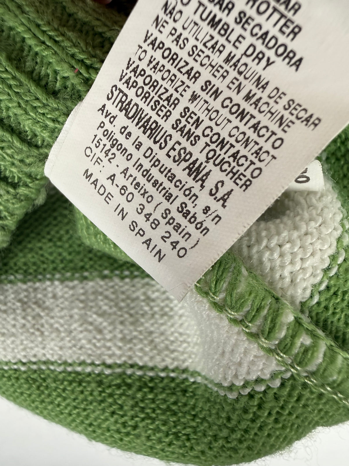 Green striped V neck layer jumper (S)