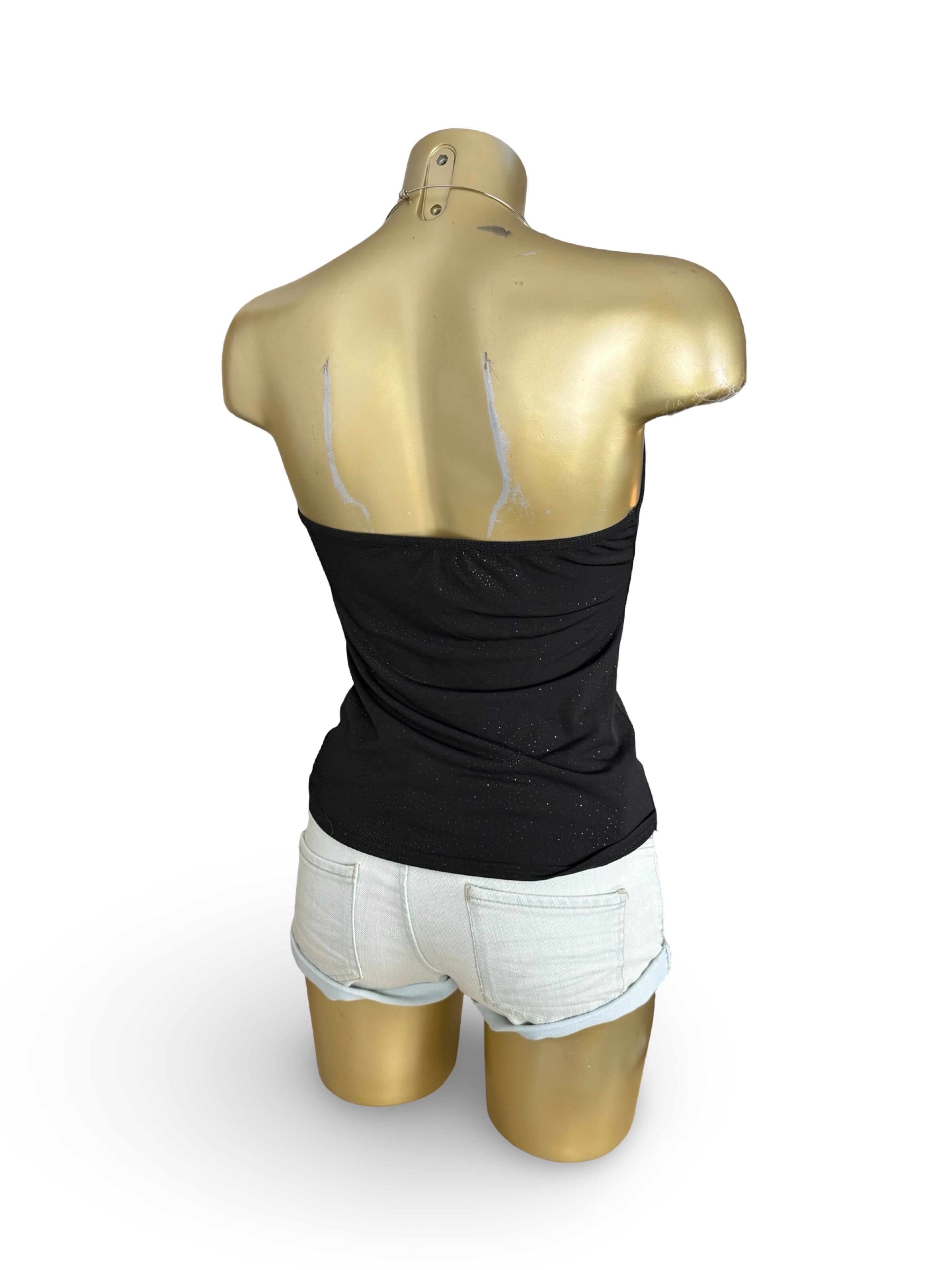 Black halter top with silver ring (M)