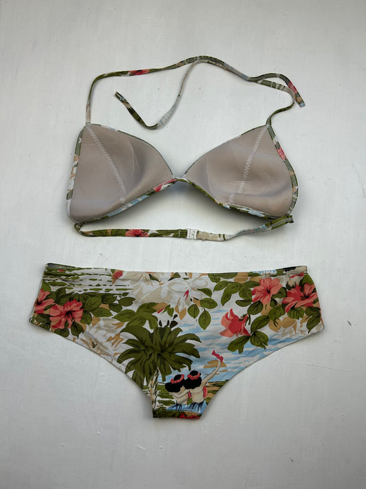 Multicolor graphic print low waist shorty bikini set (M/L)