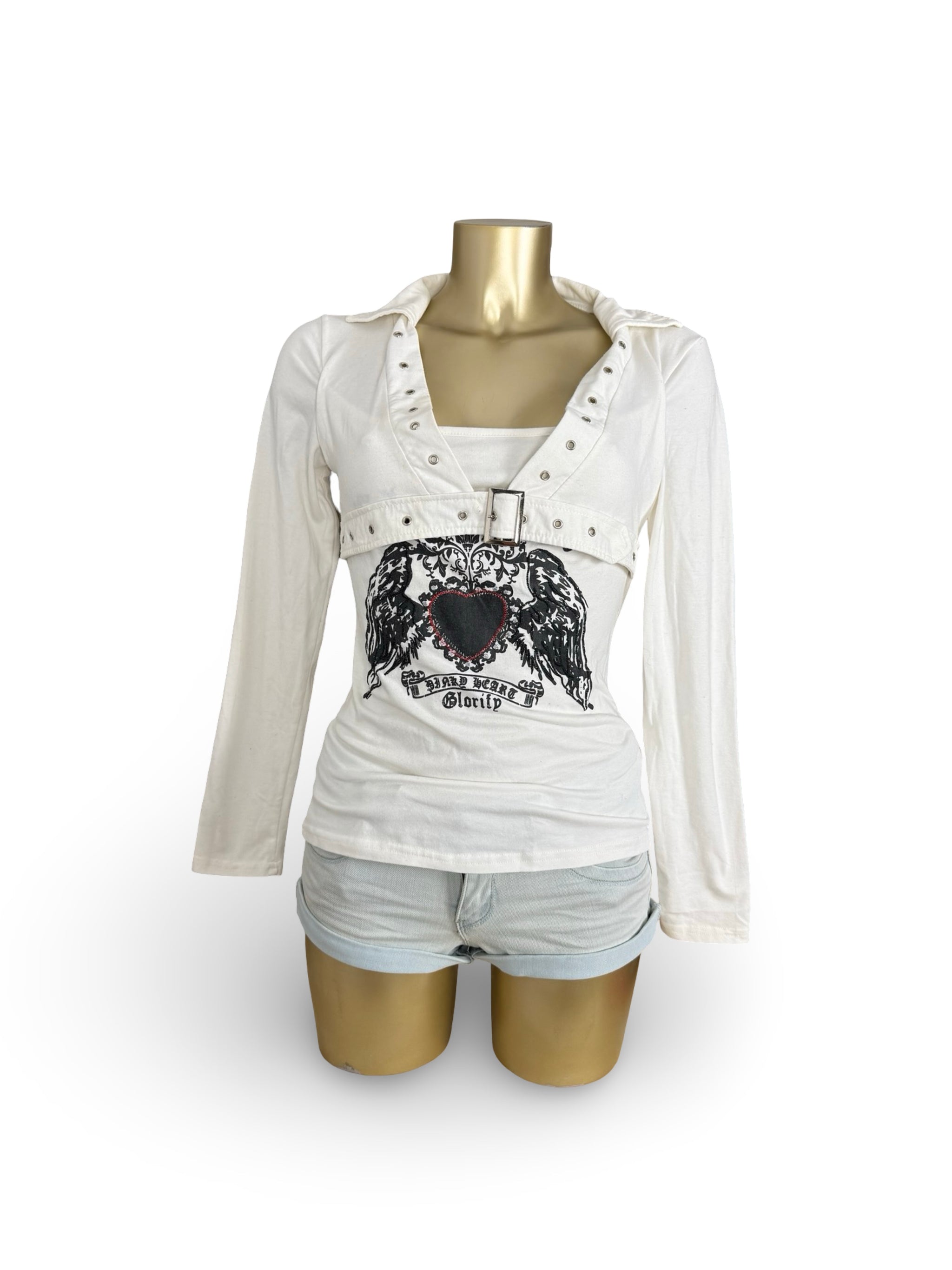 White graphic long sleeves top (M)
