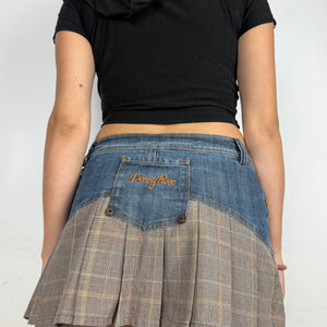 Blue denim low rise pleated mini skirt (S/M)