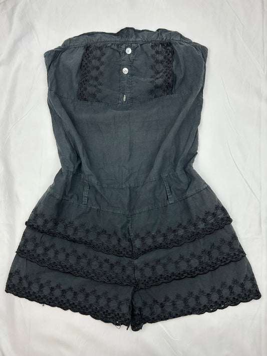 Black 100% cotton embroidered combishort (M)