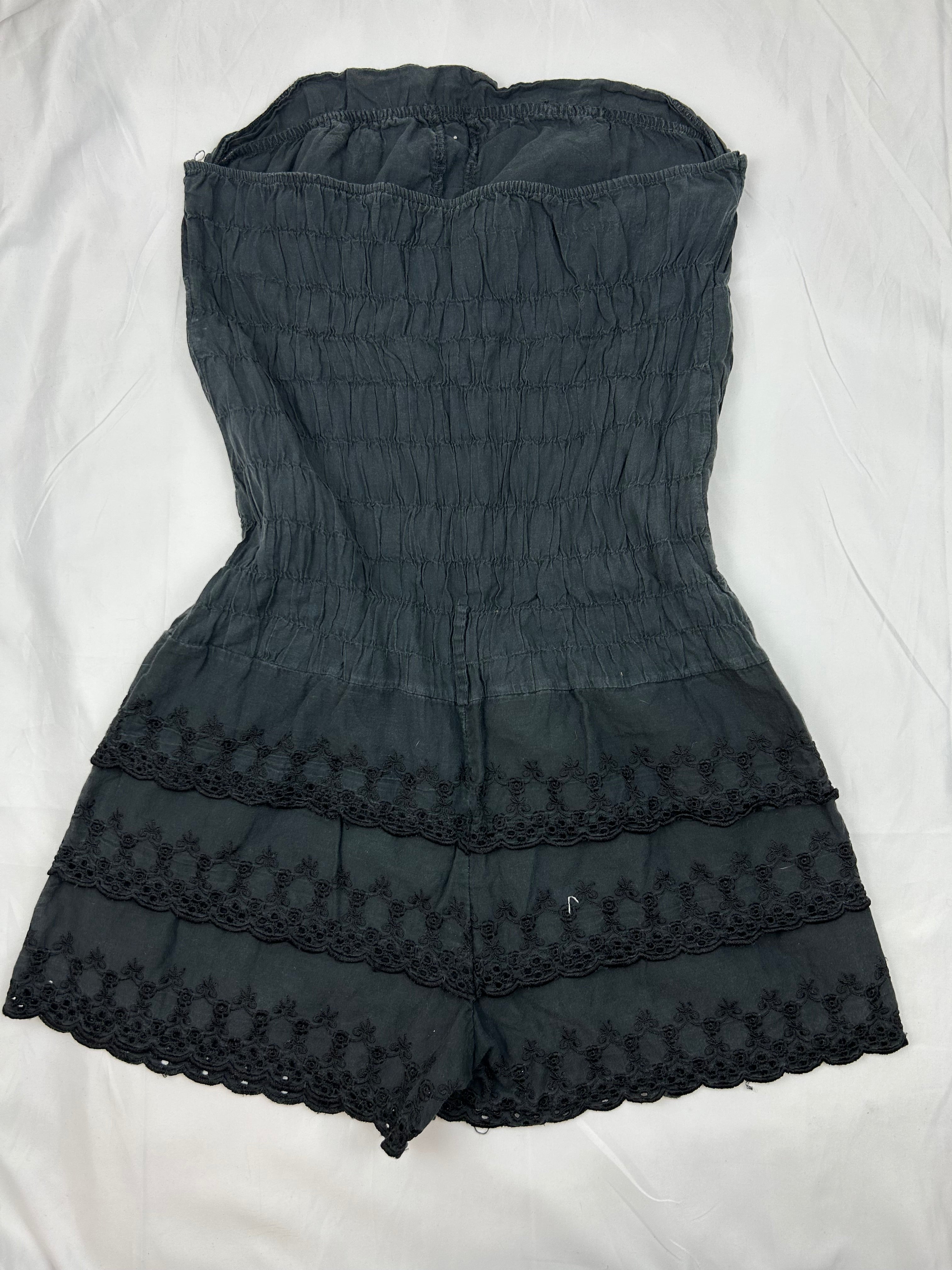 Black 100% cotton embroidered combishort (M)