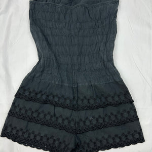 Black 100% cotton embroidered combishort (M)