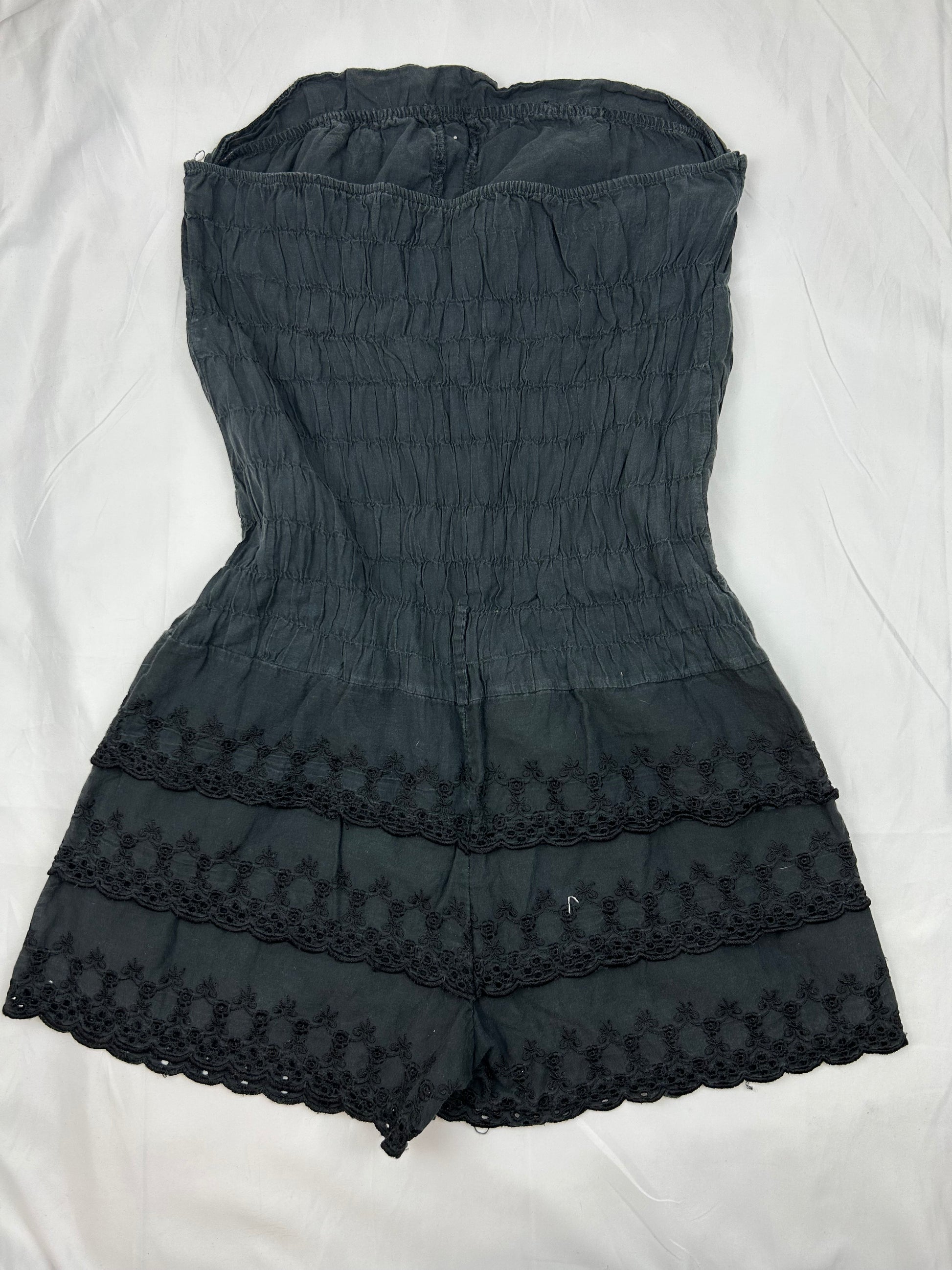 Black 100% cotton embroidered combishort (M)