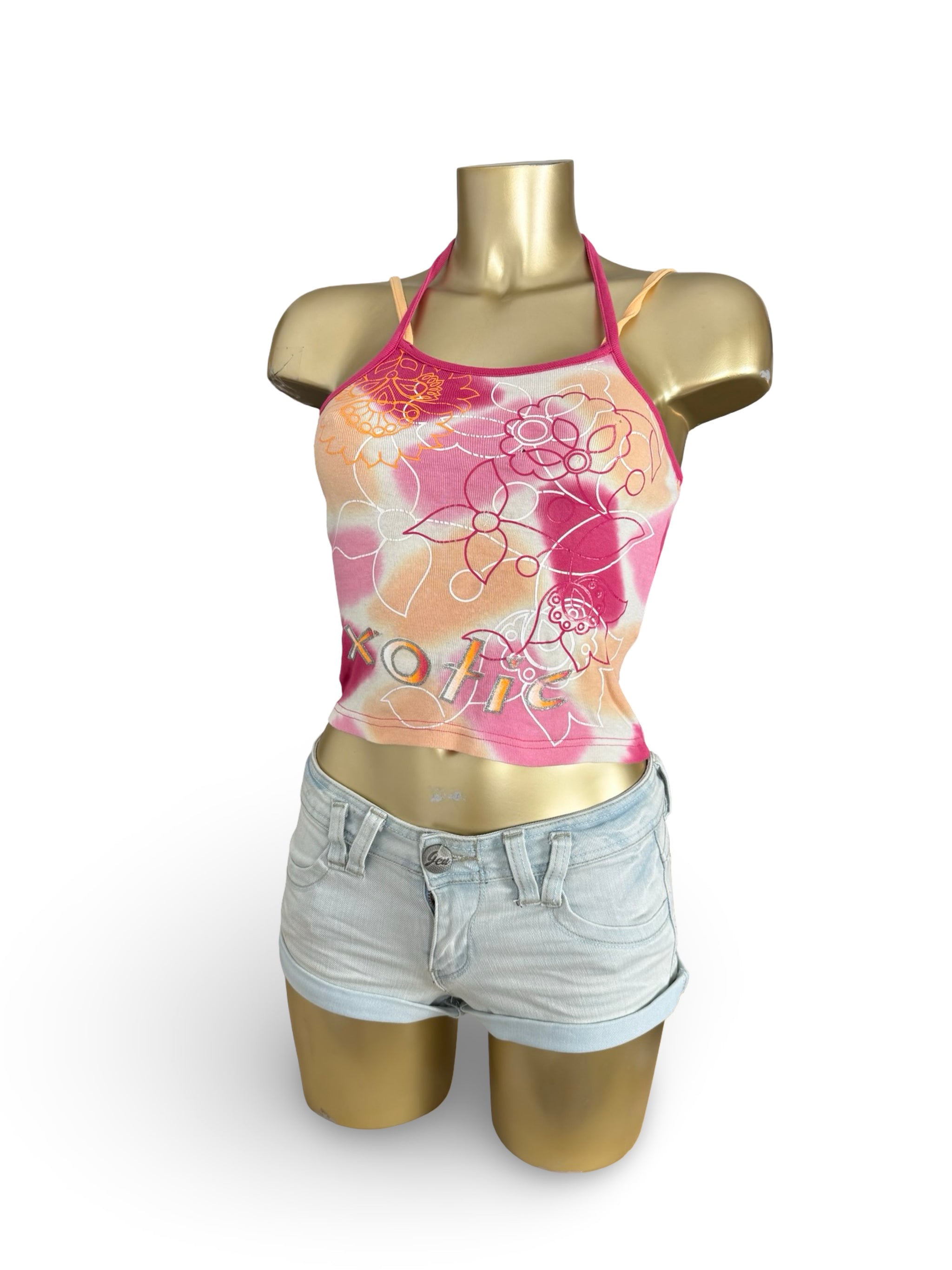 Orange graphic halter top (XS)