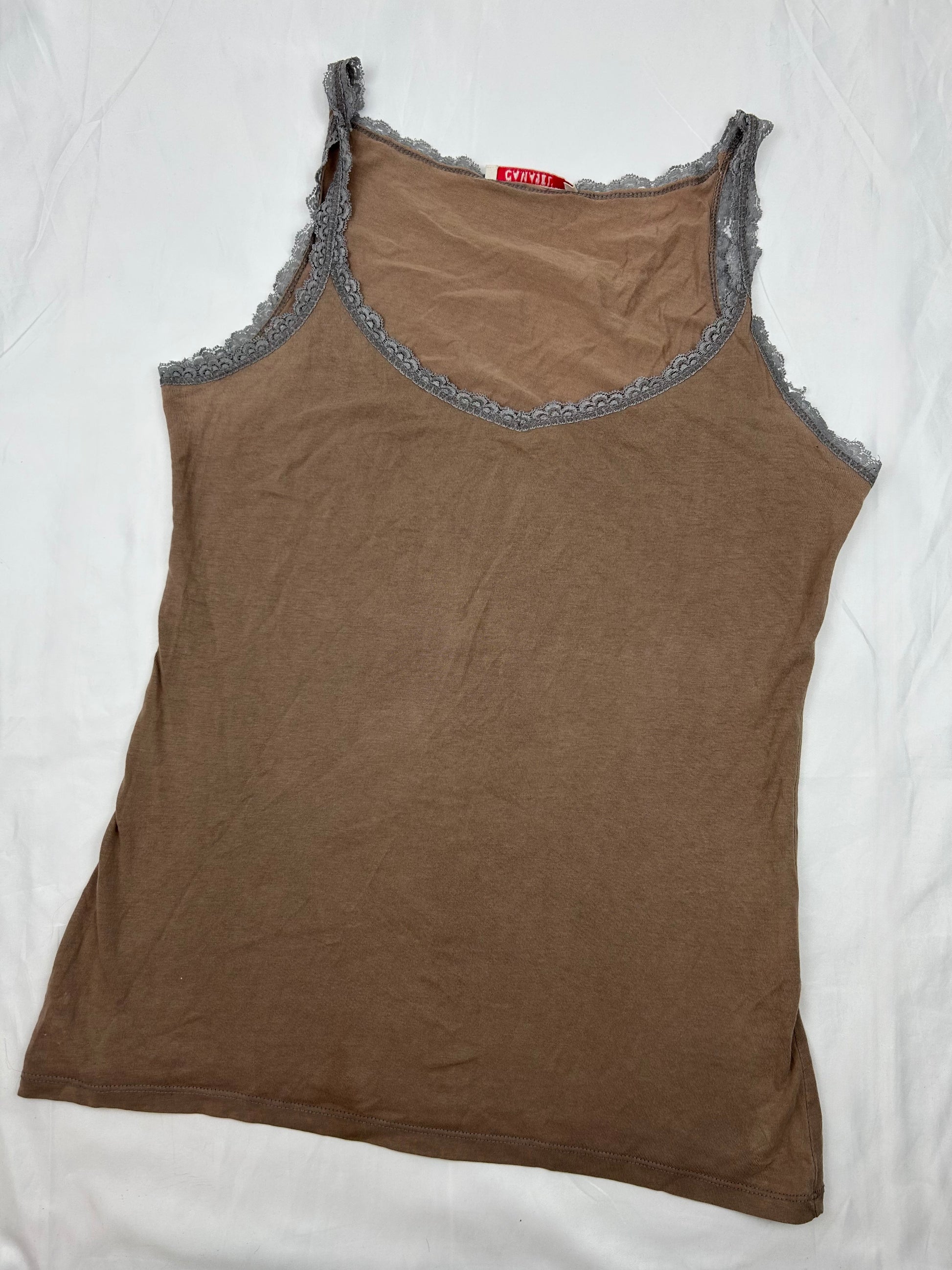 Brown cotton lace neck top (XL)