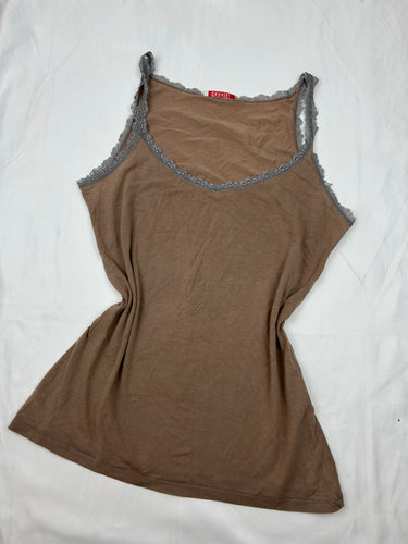 Brown cotton lace neck top (XL)