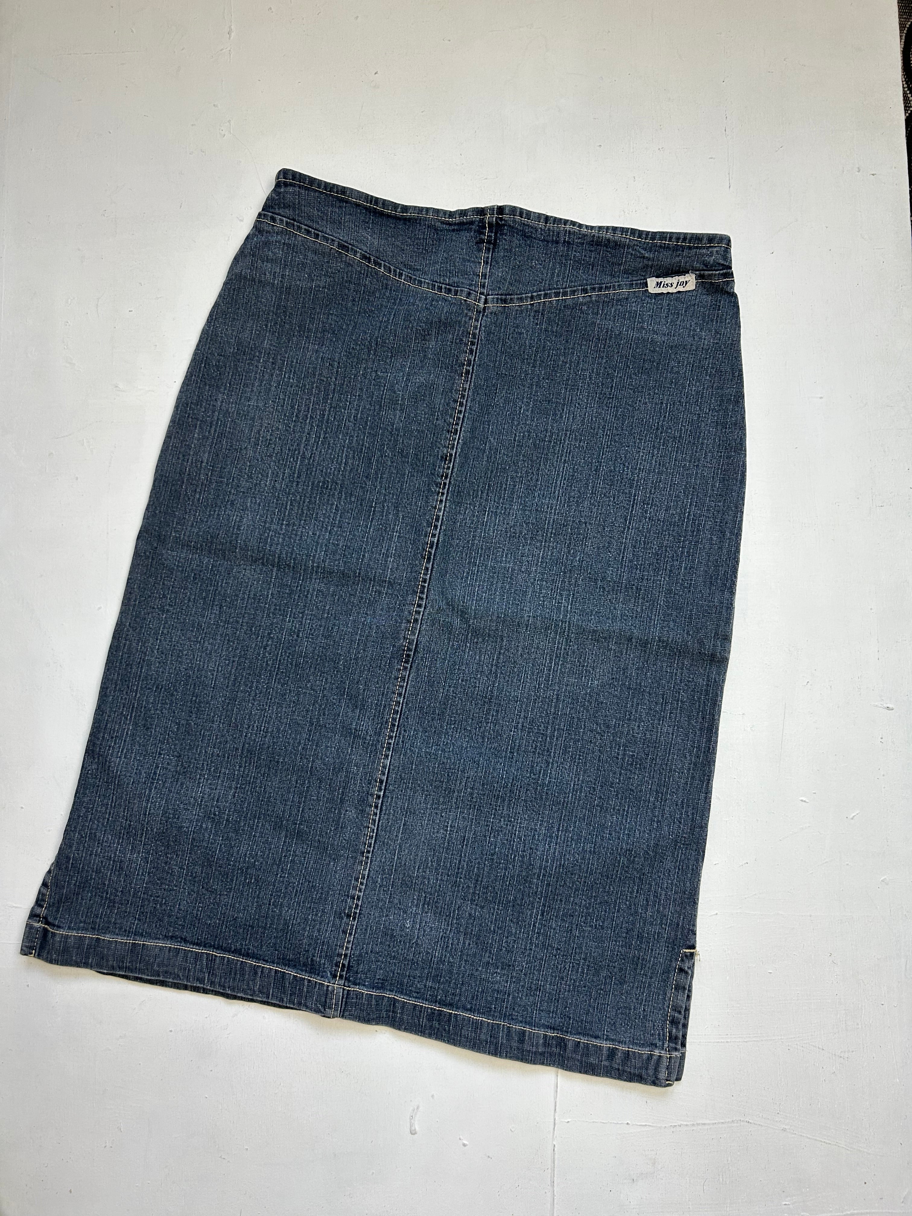 Blue denim low rise maxi skirt (S)
