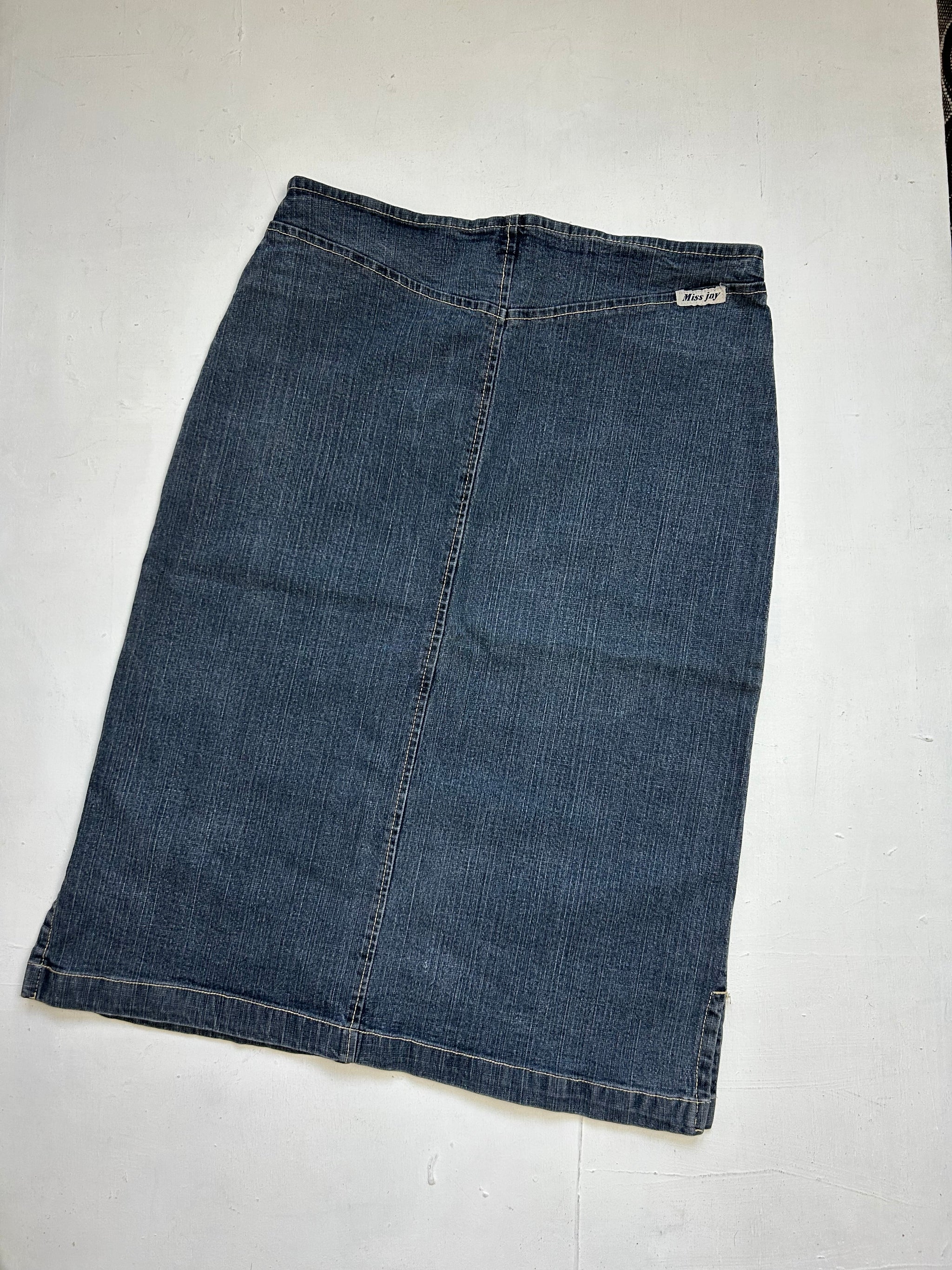 Blue denim low rise maxi skirt (S)